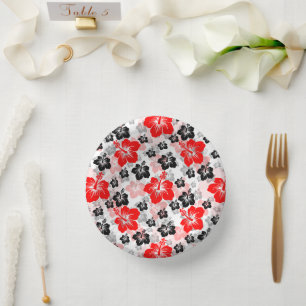 Bols En Carton Imprimé floral d'Hibiscus Tropical Rouge Noir