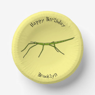 Bols En Carton Insectes bâtons verts mignons avec visage heureux
