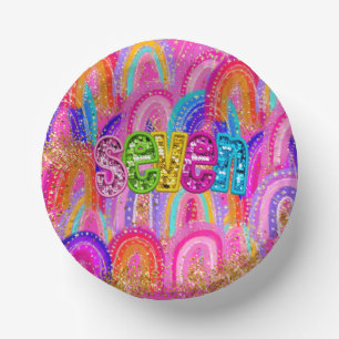 Bols En Carton Joli Anniversaire 7 Ans Arc-en-Ciel Paillettes Dor