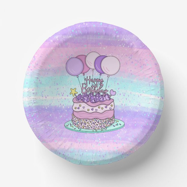 Bols En Carton Joyeuse fête d'anniversaire rose et violet (Recto)