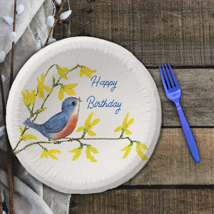 Bols En Carton Joyeux Anniversaire Rouge Bleu Branche Oiseaux Jol