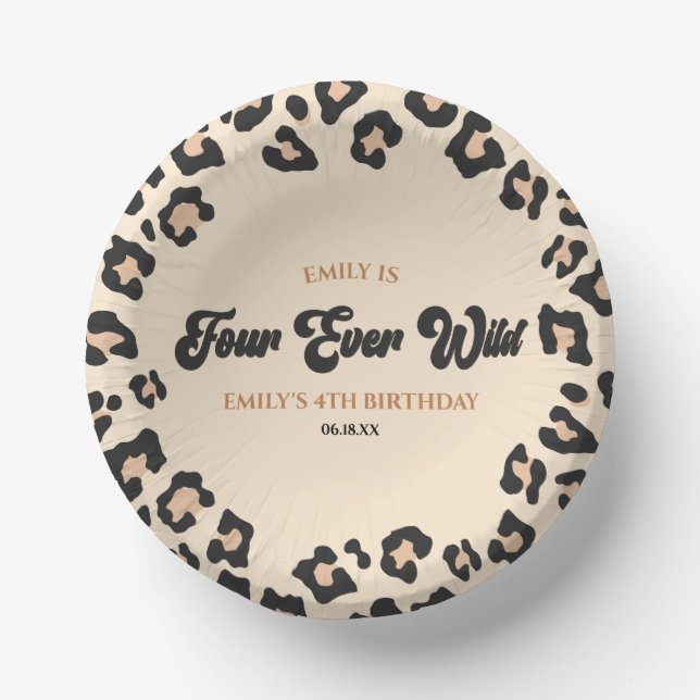 Bols En Carton Leopard Cheetah Four Ever Wild 4ème anniversaire (Recto)