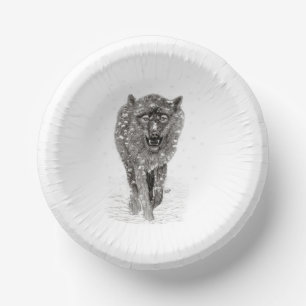 Bols En Carton Loup noir en colère dans la neige, hiver sauvage