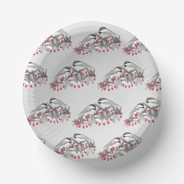 Bols En Carton Maine Chickadee Bird hiver Noël Vacances Neige (Recto)