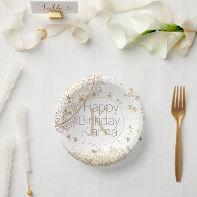 Bols En Carton Mandala personnalisé avec Monogramme Gold Stars (Mariage)