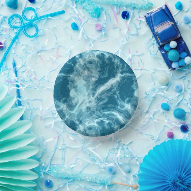 Bols En Carton Marbre d'eau bleue (Fête)