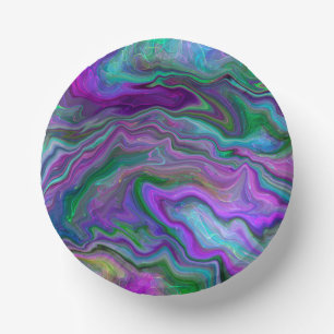 Bols En Carton Marbre violet, vert et bleu Fluid Art