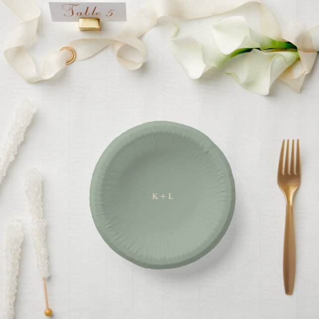 Bols En Carton Mariage moderne Monogramme simple Vert Sauge (Mariage)