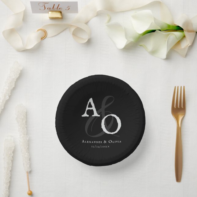 Bols En Carton Mariage Monogramme minimaliste noir (Mariage)