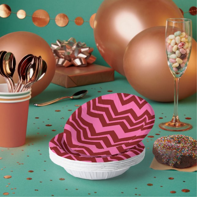 Bols En Carton Marron Rouge Rose Chevron Dessin Zigzag  (Multi)
