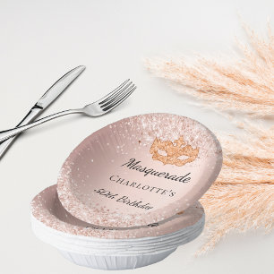 Bols En Carton Mascarade rose masque or fête d'anniversaire
