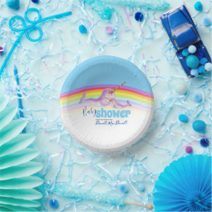 Bols En Carton Mignonne narval mère bébé bleu arc-en-ciel baby sh