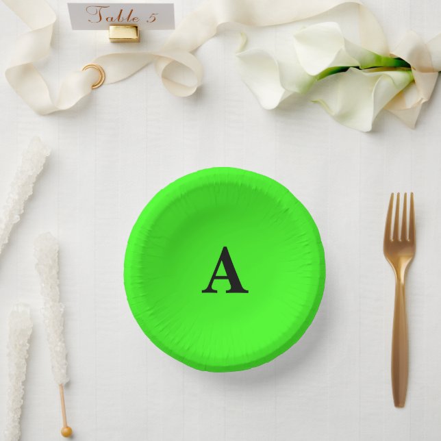 Bols En Carton Monogramme initiale vert néon blanc moderne person (Mariage)