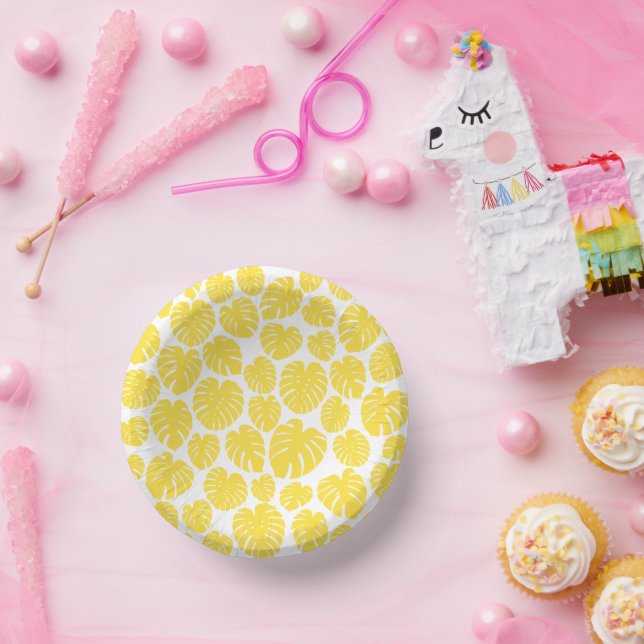 Bols En Carton Monstera - Citron jaune et blanc (Fête)