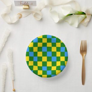 Bols En Carton Motif à carreaux bleu jaune vert 