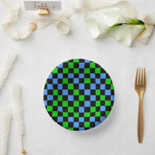 Bols En Carton Motif à carreaux bleu vert et noir