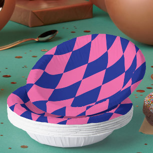 Bols En Carton Motif à carreaux Harlequin rose et bleu