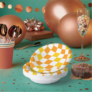 Bols En Carton Motif à carreaux orange blanc jaune 