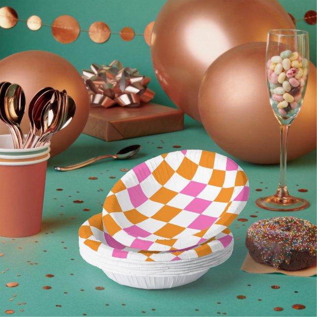Bols En Carton Motif à carreaux orange blanc rose  (Multi)