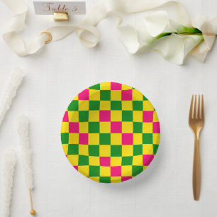 Bols En Carton Motif à carreaux rose jaune vert 