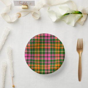 Bols En Carton Motif à carreaux tartan vert rose orange