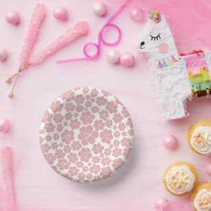 Bols En Carton Motif à fleurs - rose et blanc