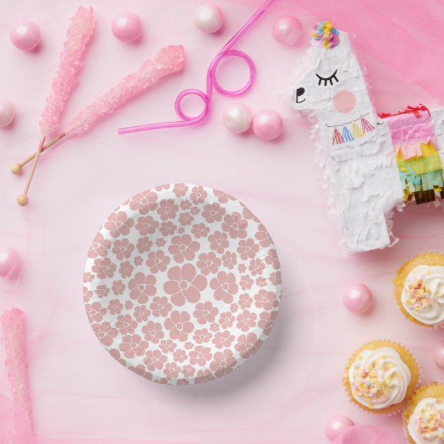 Bols En Carton Motif à fleurs - rose et blanc (Fête)