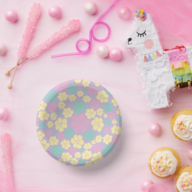 Bols En Carton Motif à fleurs - rose, jaune, violet et vert (Fête)