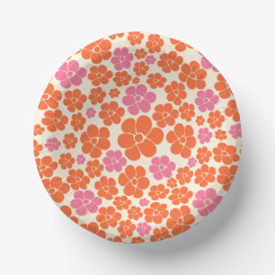 Bols En Carton Motif à fleurs - rose, orange et crème