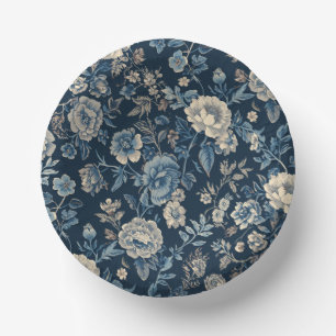 Bols En Carton Motif botanique floral vintage bleu marine
