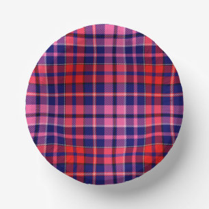 Bols En Carton Motif carreaux tartan bleu marine rouge rose 