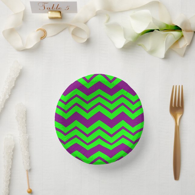 Bols En Carton Motif chevron zigzag vert violet  (Mariage)