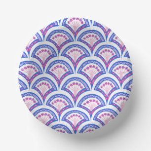 Bols En Carton motif damassé floral bleu