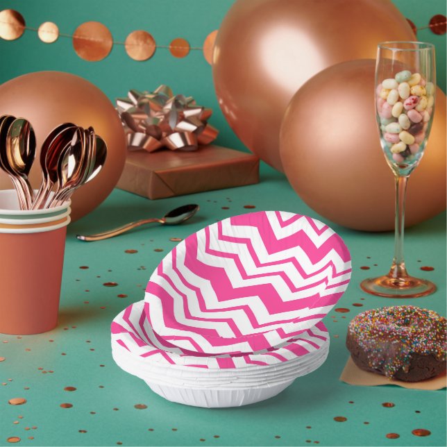 Bols En Carton Motif de conception de zigzag chevron blanc rose  (Multi)