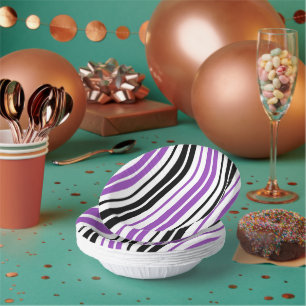 Bols En Carton Motif de rayures blanches noires violettes