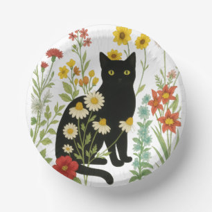 Bols En Carton Nature botanique – Chat noir dans un jardin de fle
