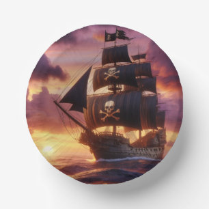 Bols En Carton Navire pirate au lever/coucher du soleil