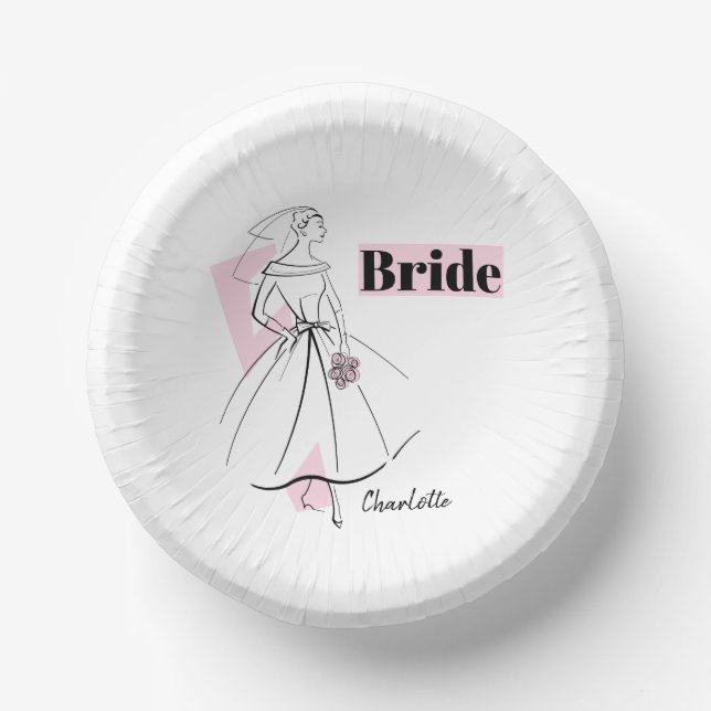 Bols En Carton Nom de la mariée rose (Recto)