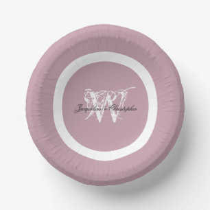 Bols En Carton Noms noirs de mariage rose poussiéreux avec monogr