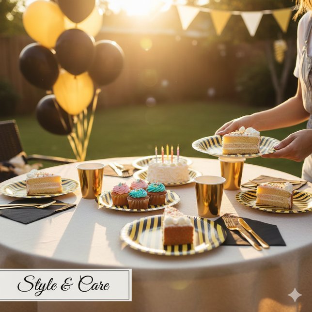 Bols En Carton Or 7" rayé or et noir (Metallic Gold and Black Striped 7 Paper Bowls)