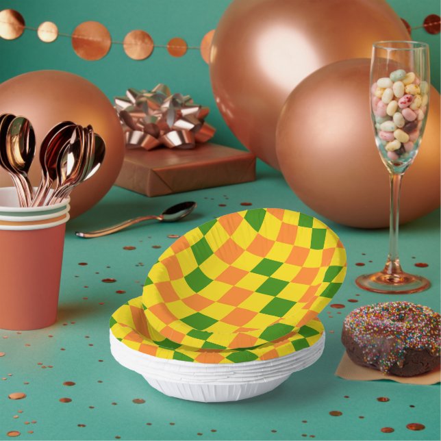 Bols En Carton Orange Yellow Green Checkered Pattern Design  (Multi)