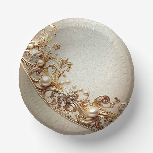 Bols En Carton Ornate Gold Flourish Paper Bowls (Recto)