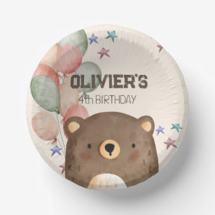 Bols En Carton ours d'aquarelle avec ballons bol de papier d'anni