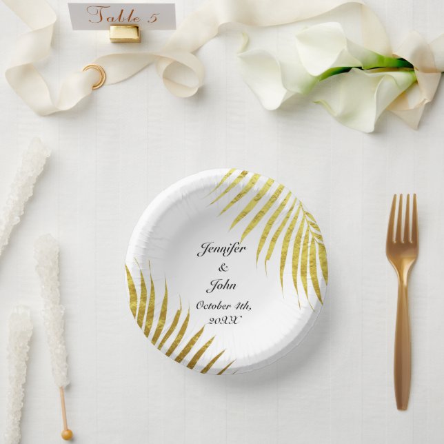 Bols En Carton Palm Tree Foliage or Feuille mignonne Mariage  (Mariage)