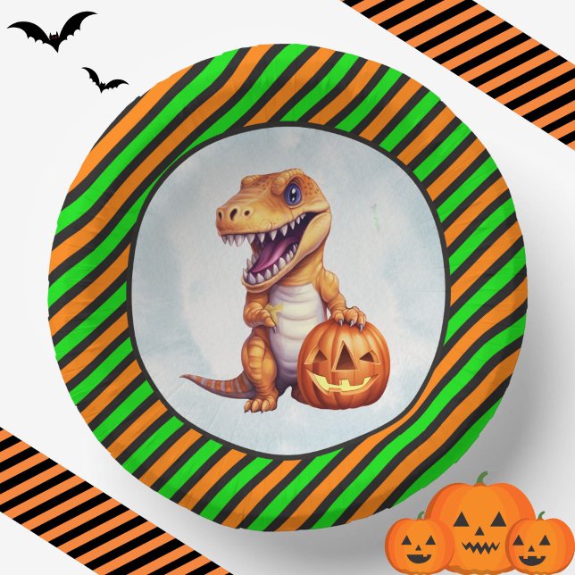 Bols En Carton Parti Dino-Mash d'Halloween (T-Rex Dino Halloween Bowls with Stripes)