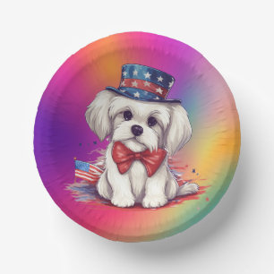 Bols En Carton Patriotique 4 juillet Blanc Chiot Mignon-43568