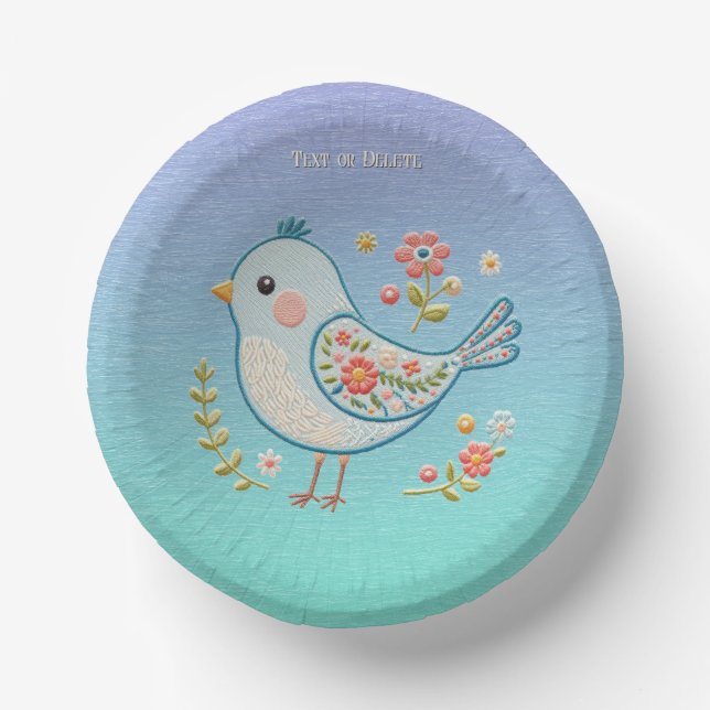 Bols En Carton Petit Bleu Oiseau Floral Bol en Papier (Recto)