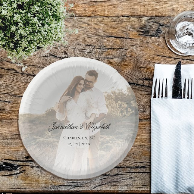 Bols En Carton Photo moderne avec Mariage superposé (Modern Photo and Overlay Wedding Paper Bowls)