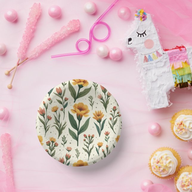 Bols En Carton plaque en papier imprimé à fleurs (Fête)