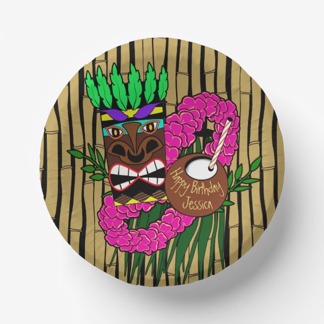 Bols En Carton Plaques de fête d'anniversaire de Luau Nom personn (Recto)